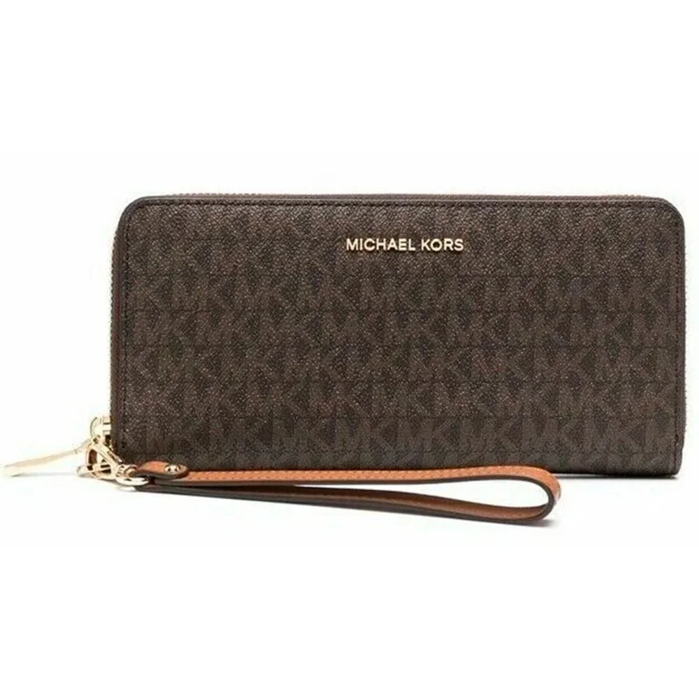 S Michael Kors Jet Set Travel Signature Phone Wallet Wristlet Brown 35F8GTVW9B - Picture 3 of 9